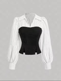 Camisa de solapa empalmada a rayas