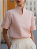 Blusa de Manga Corta con Cuello Alto