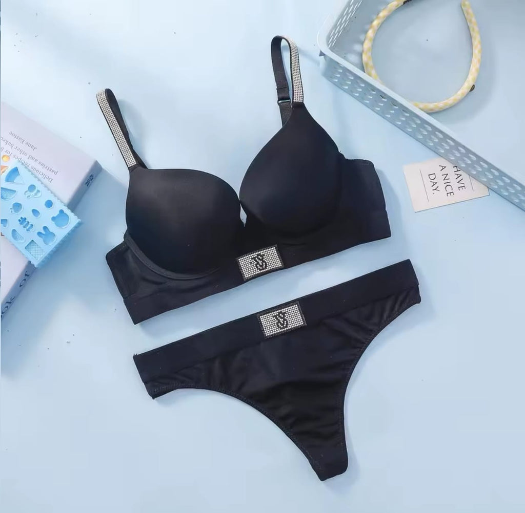 Conjunto de lencería Victoria's Secret para mujer, con sujetador push-up sin aros, cómodo para uso diario, con encaje sin costuras y bragas.