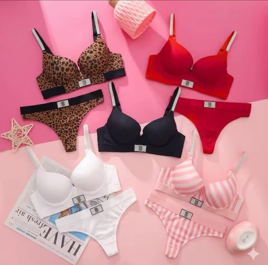 Conjunto de lencería Victoria's Secret para mujer, con sujetador push-up sin aros, cómodo para uso diario, con encaje sin costuras y bragas.