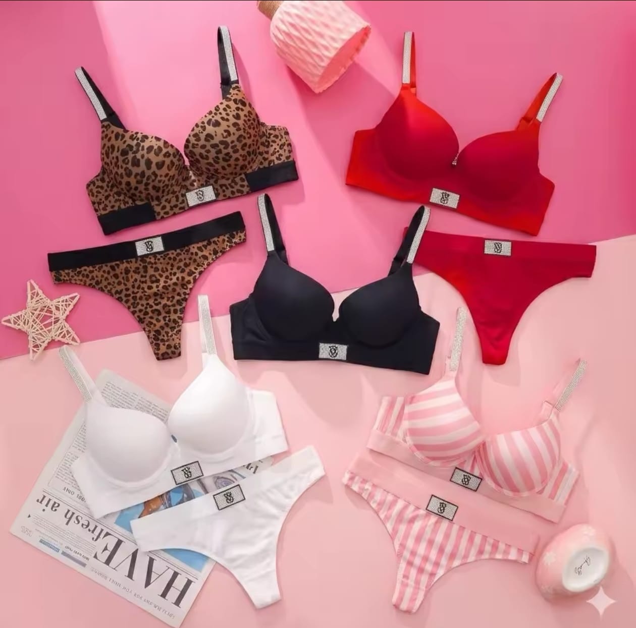 Conjunto de lencería Victoria's Secret para mujer, con sujetador push-up sin aros, cómodo para uso diario, con encaje sin costuras y bragas.