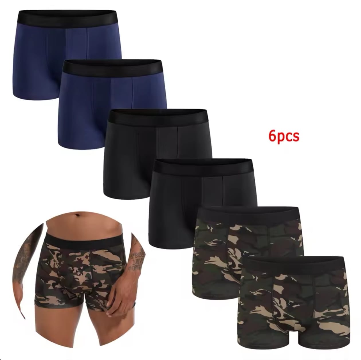 paquete de 6 piezas Calzoncillos bóxer para hombre, ropa interior suave y transpirable, color negro, 2024