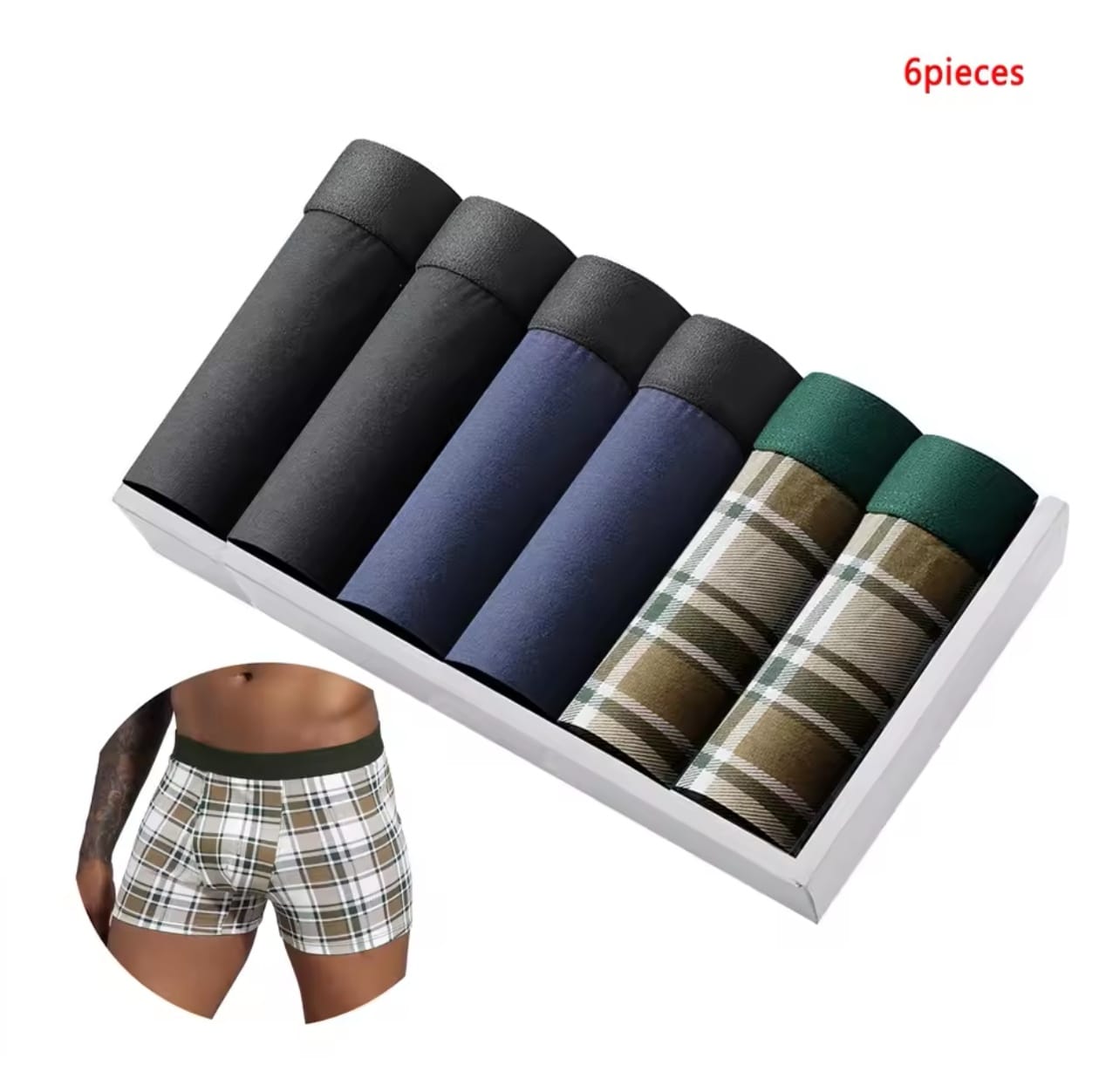 paquete de 6 piezas Calzoncillos bóxer para hombre, ropa interior suave y transpirable, color negro, 2024
