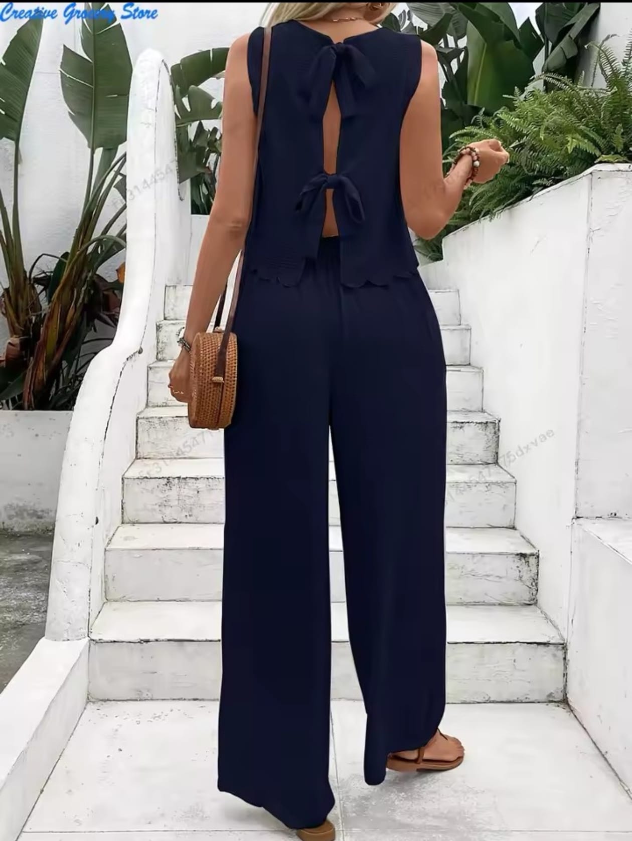 Conjunto de verano de 2 piezas blusa sin manga con cuello en V
