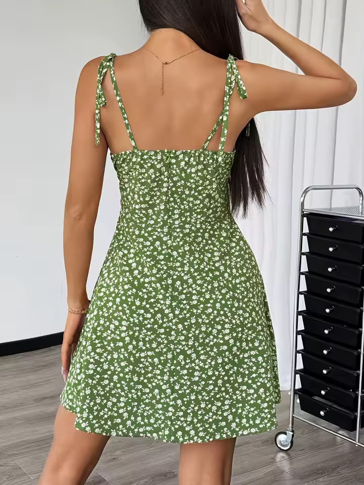 Vestido corto de playa con tirantes finos florales de verano para mujer, vestidos para mujer, ropa de mujer, ropa de mujer, vestido, nuevo en vestido