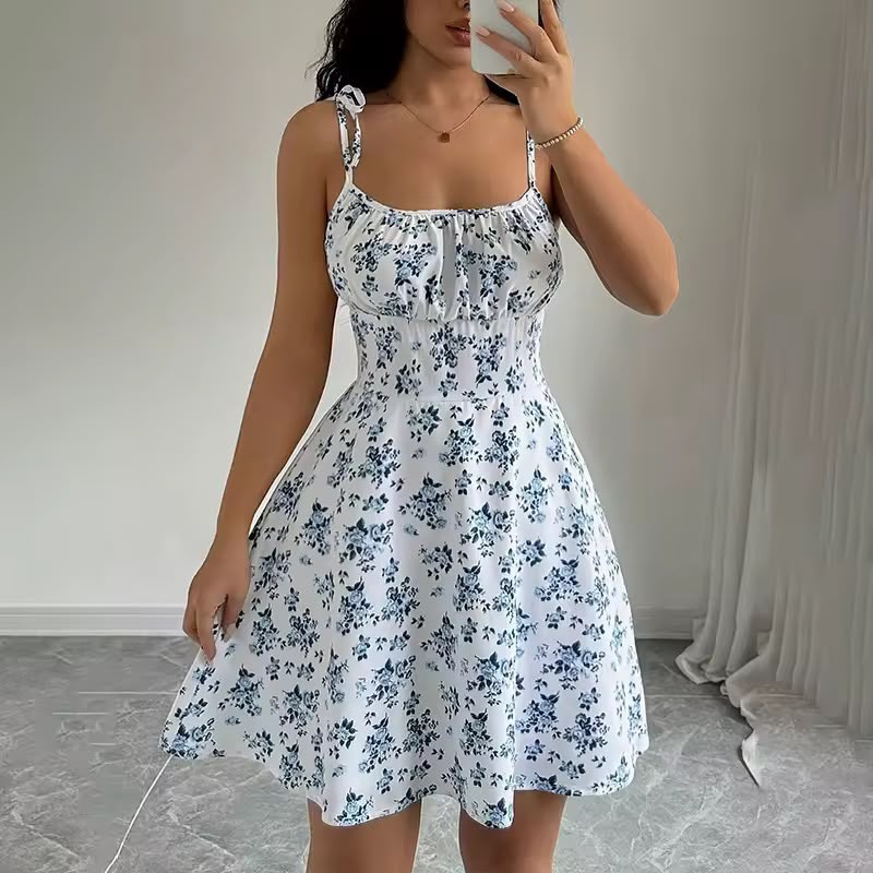 Vestido corto de playa con tirantes finos florales de verano para mujer, vestidos para mujer, ropa de mujer, ropa de mujer, vestido, nuevo en vestido