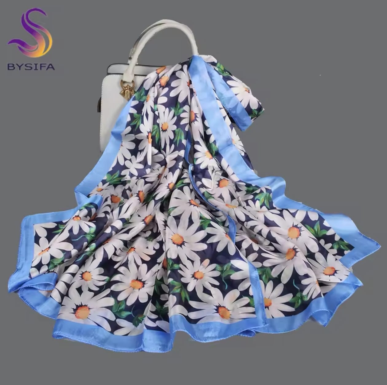 Bufanda blanca de seda de morera para 100%, chal para mujer, nuevo diseño Floral, chal largo de playa para verano, bufandas de lujo para el cuello para mujer, Hijabs