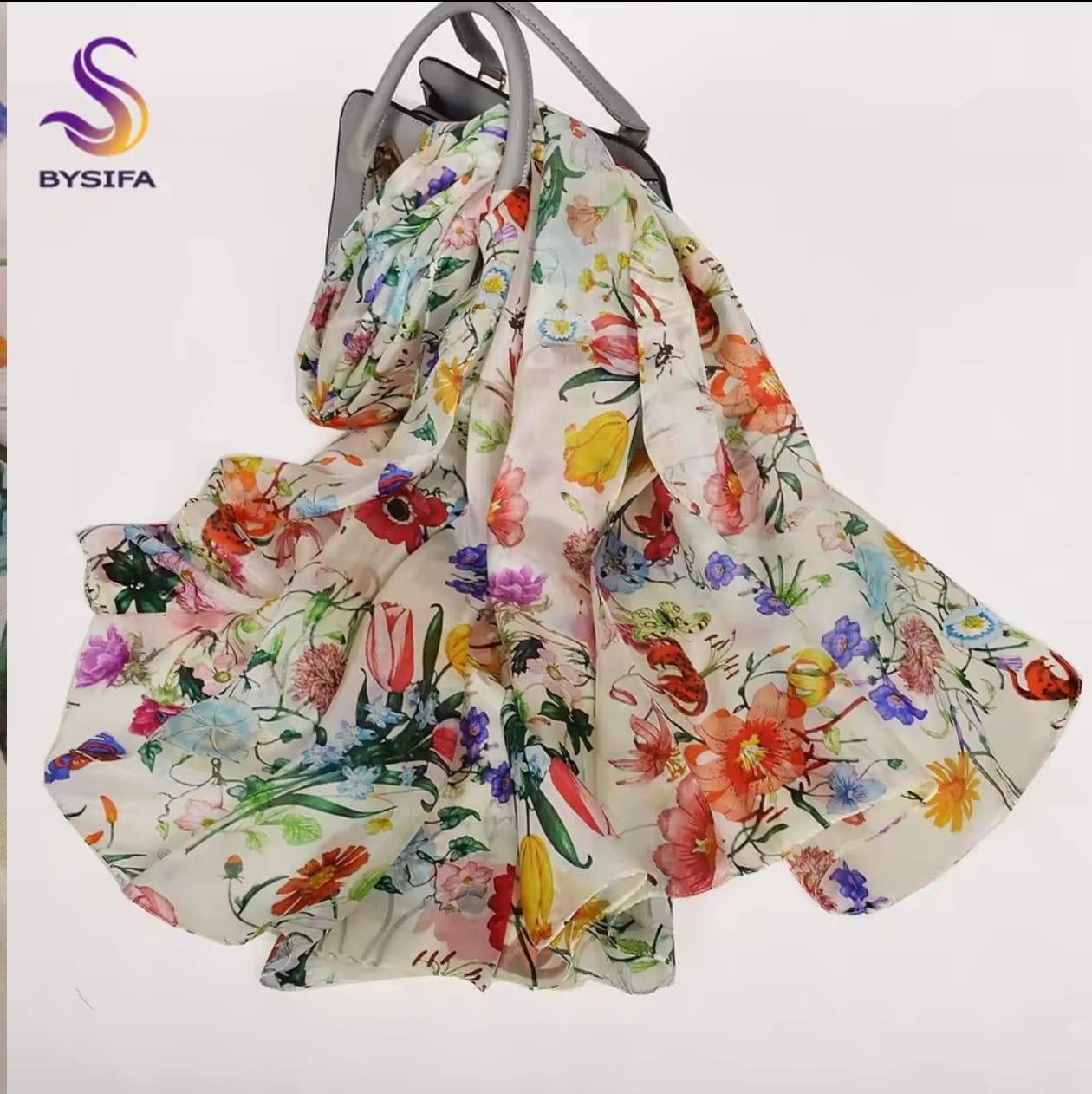 Bufanda blanca de seda de morera para 100%, chal para mujer, nuevo diseño Floral, chal largo de playa para verano, bufandas de lujo para el cuello para mujer, Hijabs