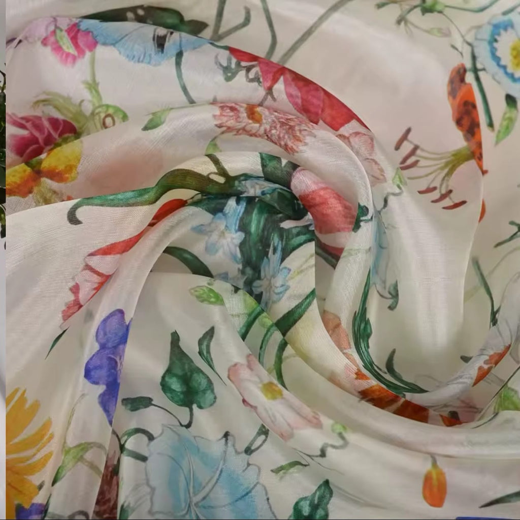 Bufanda blanca de seda de morera para 100%, chal para mujer, nuevo diseño Floral, chal largo de playa para verano, bufandas de lujo para el cuello para mujer, Hijabs